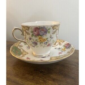 Vintage ROYAL TUSCAN PROVENCE GREEN Tea Cup & Saucer Set Bone China Cottagecore